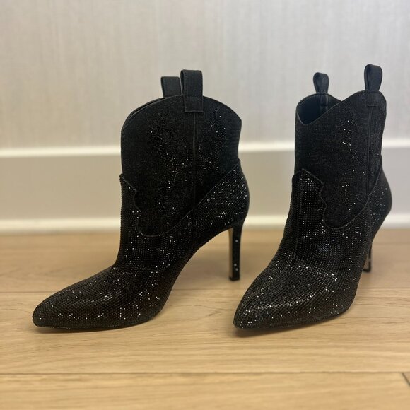 Black Rhinestone Heeled Booties Size 8.5 - Picture 3 of 5